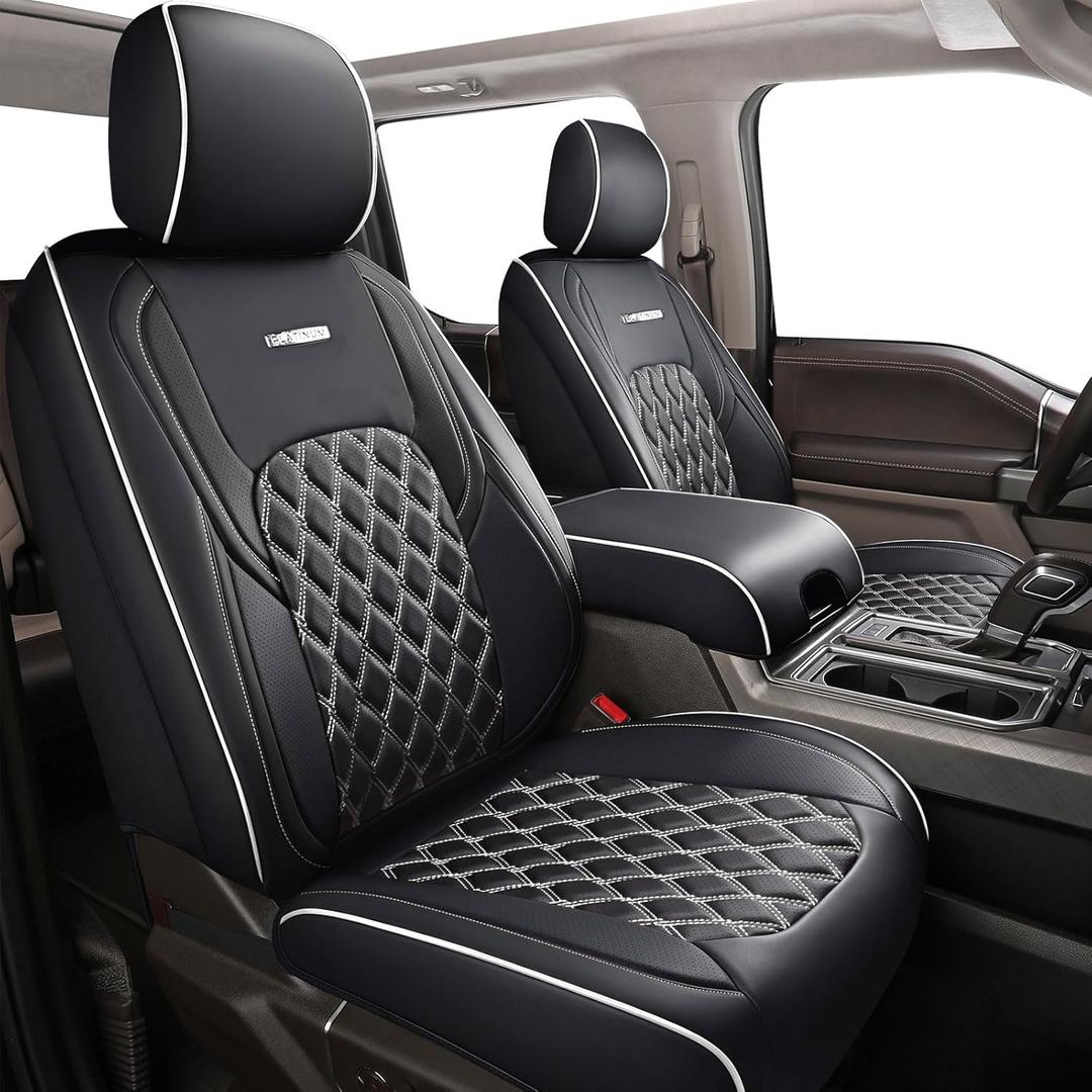 Huidasource Silverado Seat Covers Front Back Leather Seat Accessories Fit for Chevy Silverado GMC Sierra 1500 2007-2013&2019-2025, 2500HD 3500HD 2020-2025 Crew Double Cab(Full Set/Black&White)