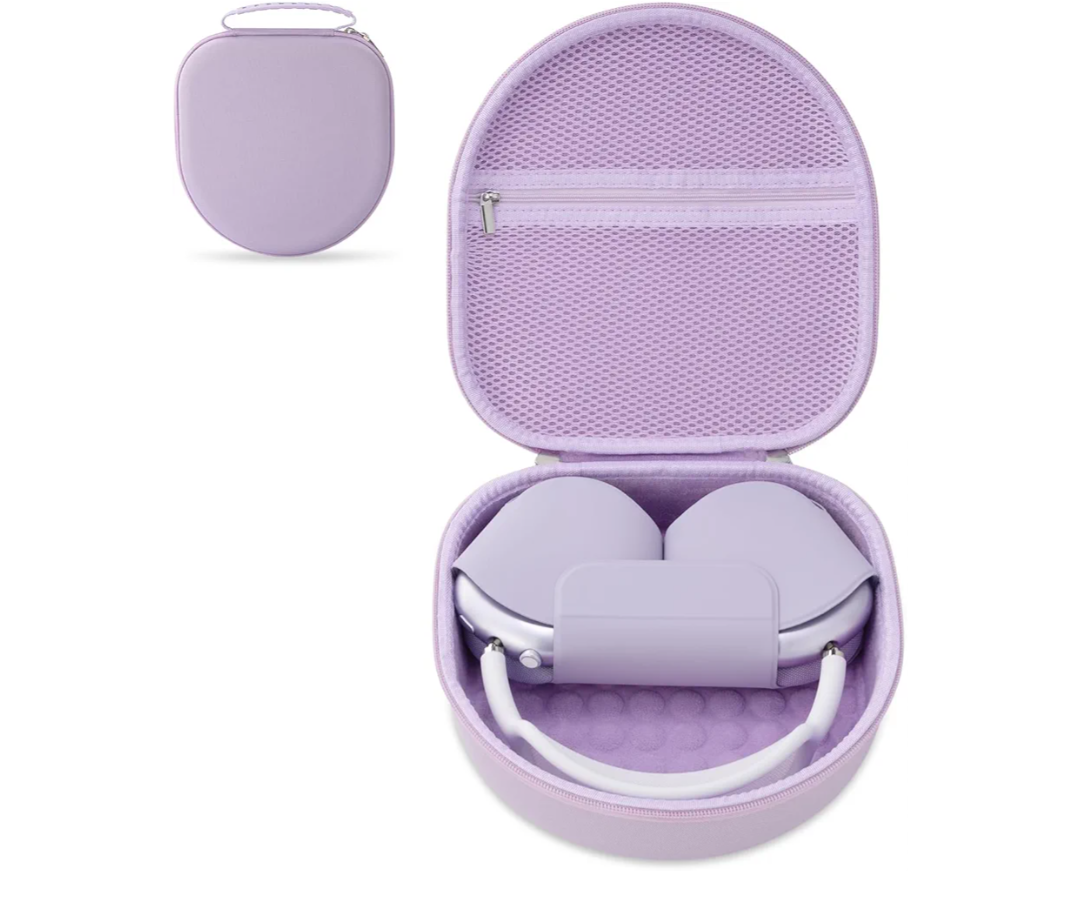 Case for Apple Airpods Max Headphones, Travel Portable Headphone Hard Case Cover Bag, Mesh Pouch with Zipper for Charger and Accessories (Purple)