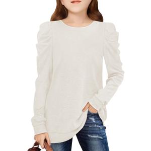Girls Puff Sleeve Cute T Shirts Kids Fall Tops Crewneck Clothes Loose Fit 5-14Y