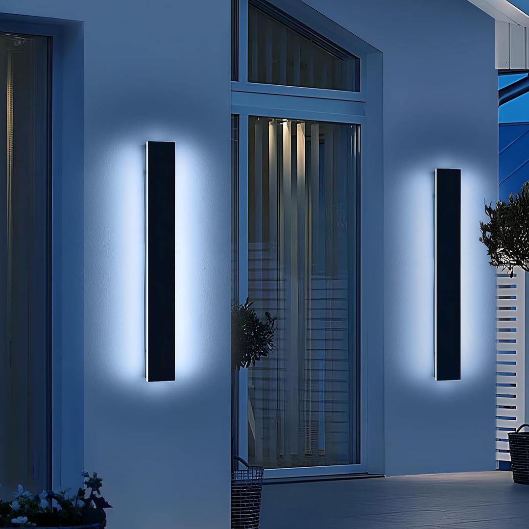 2 Pack 31.4inch Modern Exterior Wall Lights, 6000K Cold White, Outdoor Wall Mount Linear Sconces, 31W, IP65 Waterproof Minimalist Strip Led Lighting for House, Porch, Garage, Garden