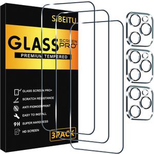 SIBEITU 3 Pack Screen Protector for iPhone 16 Pro with 3 Pack Camera Lens Protector, 6.3 Inch HD Clear 9H Hardness Tempered Glass Film, Scratch Resistant, Easy Installation, Bubbles Free