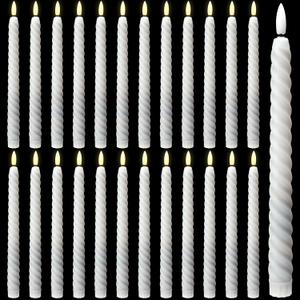 Tuanse 24 Pcs 10 Inch Flameless Twisted Taper Candles Battery Operated LED Taper Flickering Candlesticks Electric Warm Light for Wedding Holiday Birthday Home Decor(White)