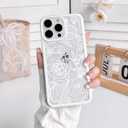 NITITOP Compatible with iPhone 16 Pro Case Clear Cute Rose Flower Floral Leaves Pattern for Women Girls Color Frame Slim Durable Shockproof Protective Phone Cover - White