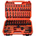 AMM 123Pcs Impact socket set，1/4”3/8”Drive Deep&Shallow Socket wrench set，6 Point Metric&Standard Full 5/32"-3/4"，4-22mm with Spark plug sockets，72T Ratchet handle，Screwdrivers，for Automotive&Home