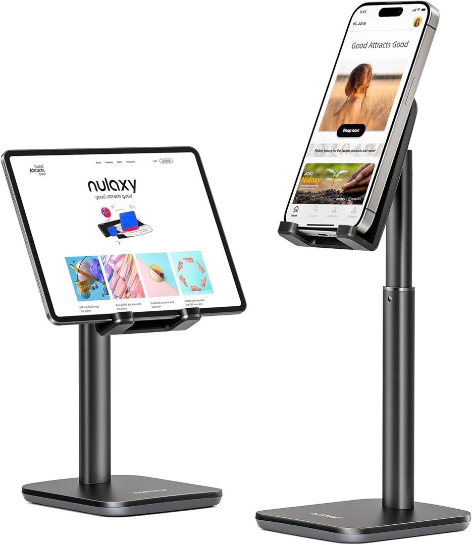 Nulaxy Phone Stand, Height Angle Adjustable Cell Phone Stand, Phone Holder for Desk Compatible with Phone 16 15 14 13 12 Mini 11 Pro Xs Max Xr X 8 7 6 6s Plus, All Smartphones (4-8 inches) - Black