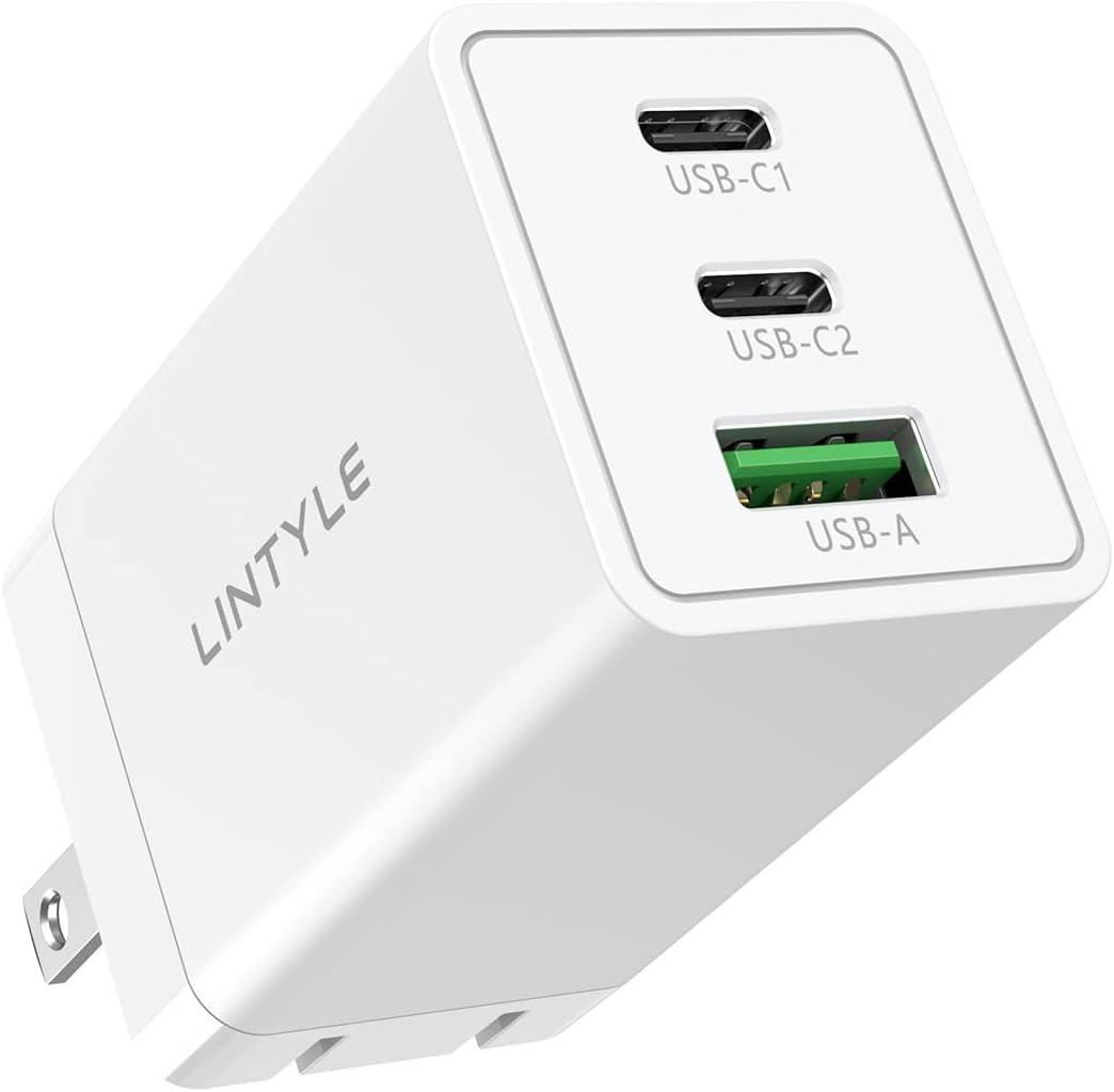 65W GaN USB C Charger 3-Port Fast Charger Block Mini USB C USB A Charger Foldable Type-C Wall Charger 65W Multiport Power Adapter for iPhone iPad Pro Samsung S22 S21 MacBook Pro Air HP Laptop