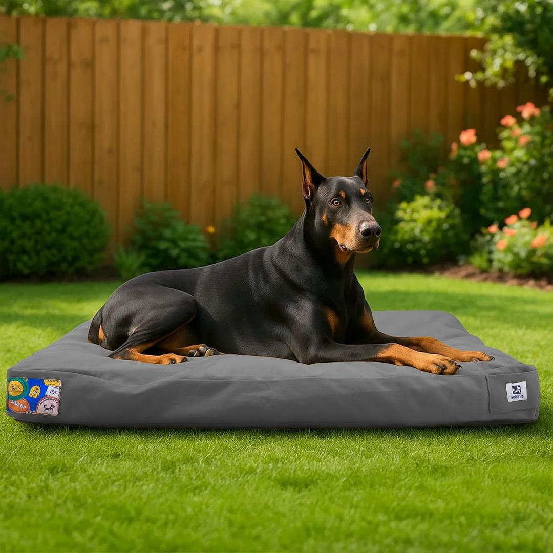 Sytopia 42 Inch Canvas Indestructible Outdoor Dog Bed for Extra Large Dogs, Chew Proof Dog Bed with Waterproof Washable Removable Cover, Indoor Patio Pet Pad for Crate, Dark Grey
