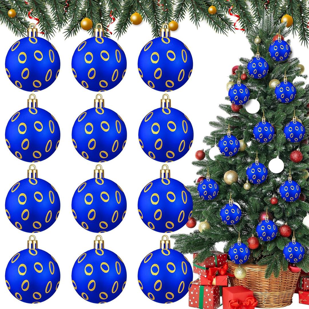 Jenaai 12 Pcs Blue Christmas Ball Ornaments Video Ornaments Ball, 2.4 Inch Blue and Gold Rings Video Game Plastic Cartoon Balls for Xmas Trees Birthday Party Decor