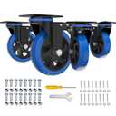 4 Inch Caster Wheels with Brake, Heavy Duty Casters Set of 4, Swivel Top Plate Casters with Double Ball Bearings, Industrial Locking Castor Wheels For Furniture, Workbench, Cabinet(Free Hardware Kits)