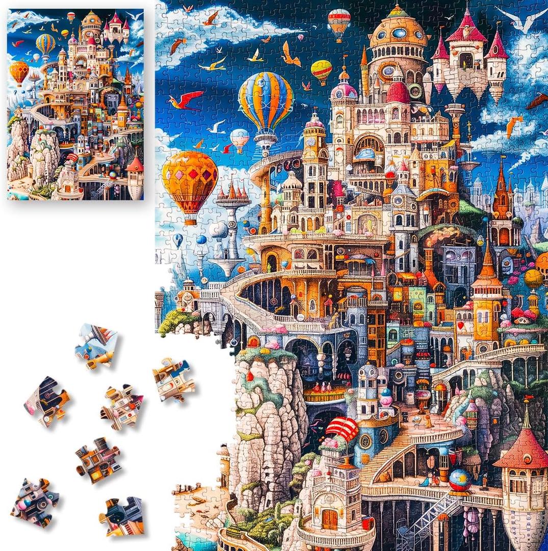 ROSE RAIN Premium 1000 Pieces Jigsaw Puzzles for Adults with Letters on Back Dust-Free Thick HD Board Colorful Fantasy Art Castle Cityscape Challenging Puzzle for Family Game Night Unique Gift, 1000PCS