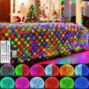 Pooqla RGB Christmas Net Lights, Color Changing Outdoor LED Mesh Lights, 14.8x4.9 ft 240 LED Christmas Outdoor Net Light, Connectable Plug in Waterproof Tree Light Bushes Decor (Green Wire)