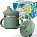 Jumble Dream Baby & Toddler Stainless Steel Sippy Cup Silicon Training Stainless Steel Kids Cups with Straw, Babies Tumbler with Straw No Spill | Sippy Cups for Toddlers 1-3 Years Old (Sage Breeze)