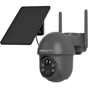 ARCCTV Security Cameras Wireless Outdoor Solar, 4MP 360 View Battery Powered Outdoor Camera, Night Vision with Light, 2-Way Audio, PIR Motion Sensor, 2.4G/5G Dual Band WiFi, SD/Cloud Storage, Grey