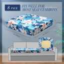 8 Pcs Christmas Cushion Covers Patio Stretch Outdoor Cushion Cover Farmhouse Classic Decorative Replacement Furniture Sofa Couch Slipcover Seat Protector, Home Decor(White Floral)