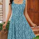 FENSACE Summer Dresses for Women Sleeveless Knee Length Floral Tank Dress (Blue, M)