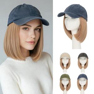 Rich Choices Hat Wigs for Women,Denim Blue Baseball Cap with Hair Extensions for Women,Short Bob Hairstyle Caps with Synthetic Hair Attached Adjustable Baseball Cap Wig 6 Inch Light Blonde Hair