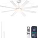 60 Inch Ceiling Fans with Lights - 8 Blades White Ceiling Fan Remote/APP Control, Dimmable, Reversible Ceiling Fan for Indoor/Covered Outdoor