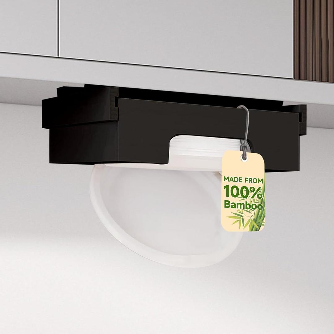 Paper Plate Dispenser Under Cabinet - 9 inch Bamboo Paper Plate Dispenser, Kitchen Counter Vertical Holder Organizer Countertop Caddy Black (9 Inch)