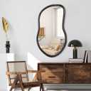 Asymmetrical Wood Mirror Irregular Wall Mirror Large Bathroom Mirror for Over Sink Rustic Black Wall Mounted Mirror for Living Room Bedroom Entryway Hallway