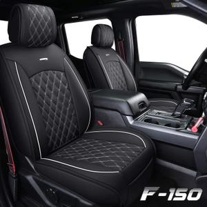 Aierxuan Car Seat Covers Full Set with Waterproof Leather Automotive Vehicle Cushion Cover for Cars Fit for 2009 to 2025 Ford F150 Carhartt and 2017 to 2025 F250 F350 F450 Black and White