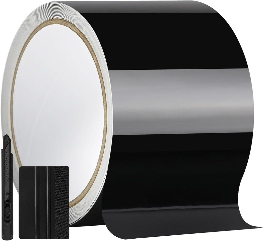 4IN X 30FT Gloss Black Vinyl Wrap for Chrome Delete Window Trim Car Door Sill Protector with Air Release Channel Including Vinyl Wrap Tool Kit