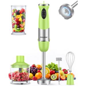 Immersion Blender Handheld 1000W 5 in 1 Corded Stick Hand Blender Kitchen with 12 Speed, BPA-Free, Mixing Beaker, Chopper, Whisk, Milk Frother, Perfect Emulsifier for Soup, Baby Food, Sauce, Puree (Green)