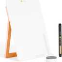 Desktop Glass Whiteboard with Reversible Wood Stand, Small White Board, Mini Dry Erase Whiteboard Easel for Desk, Reusable Desk Notepad 9.5"x6.7" for Home, Office, Accessories Included, Yeoux