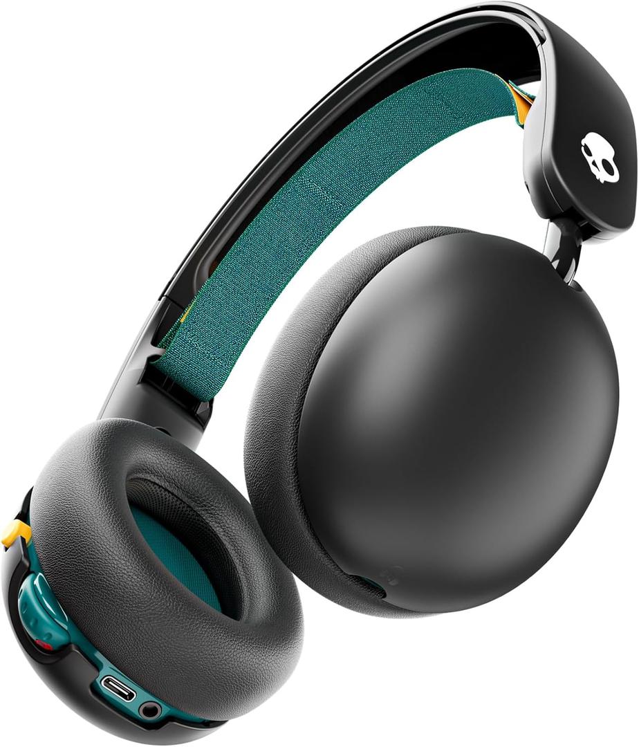Skullcandy Grom Wireless Headphones, Volume-Limiting Audio, Comfortable Over-Ear Fit, Designed for Kids 6+, Up to 45 Hours Battery, Backup 3.5mm AUX Cable Included with Built-in Microphone - Black