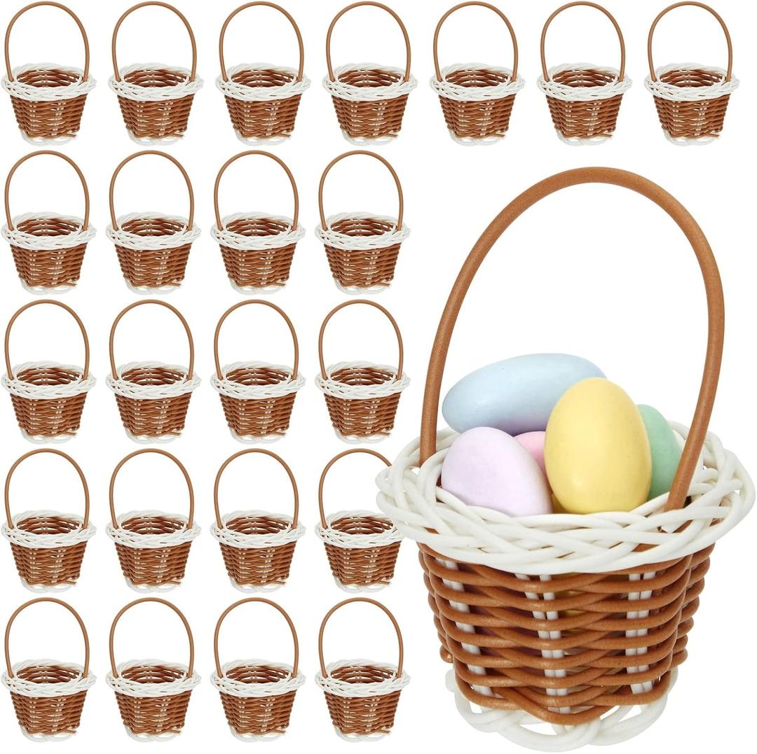 24 Pack Mini Woven Baskets with Handles - Bulk Miniature Baskets for School Projects, Mini Wicker Baskets for Easter Themed Party Favors, Tiny Baskets for Crafts, Picnic - 2x3 inch