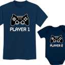 Tstars Big Brother Little Brother Shirts Player 1 Player 2 Gamer Gaming Siblings Set (Big Bro 2T / Lil Bro Newborn (0-3M))