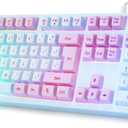 HUO JI Gaming Keyboard USB Wired with Rainbow LED Backlit, Floating Keys, Mechanical Feeling, Spill Resistant, Ergonomic for Xbox, PS Series, Desktop, Computer, PC, Blue Purple
