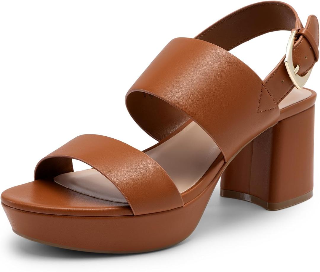 DREAM PAIRS Women's Comfort Chunky Heel Sandals  Platform Block Heels with Adjustable Buckle, Stylish & Comfortable for Daily Wear, Work, & Party Events (6.5, Brown)