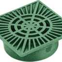 StormDrain 9" Outdoor Square Grate Cover with Bottom Outlet - Fits 6" Catch Basins, Sewer and Drain Pipes - Superior Strength and Durability, Green