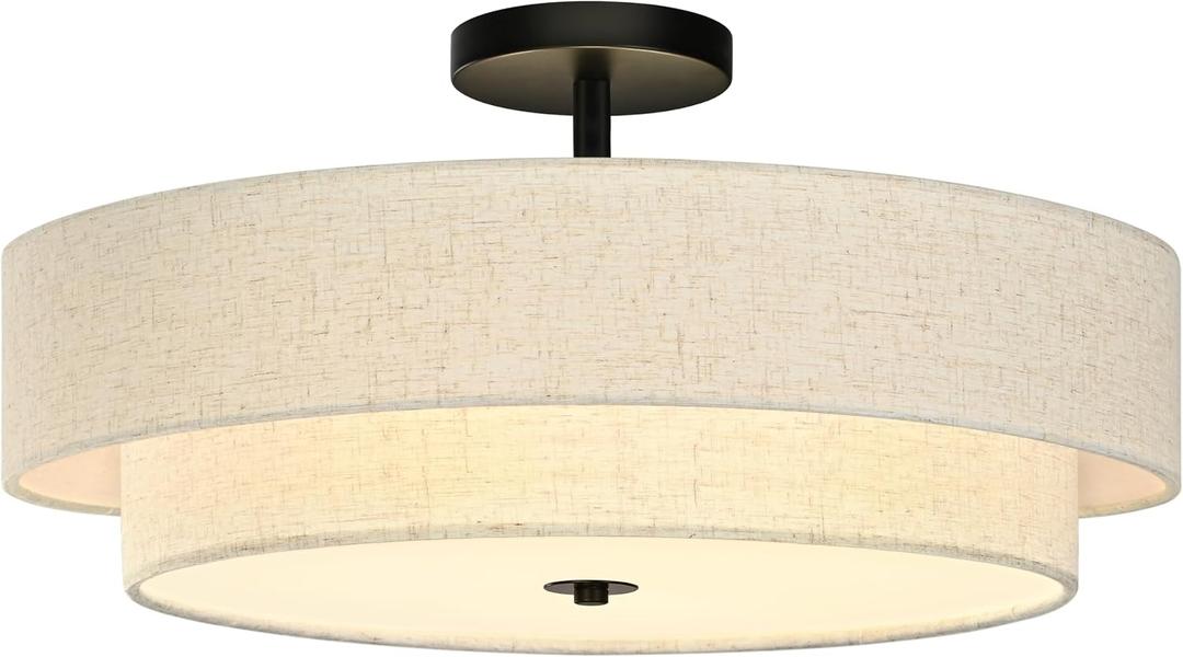 Bagood 20" Modern 2-Layer Fabric Ceiling Light Black Classic Drum Light Fixture 5-Light Nursery Light Fixture Semi Flush Mount Ceiling Light for Living Room Bedroom Entryway Hallway Kitchen Closet, 19.7 Inch