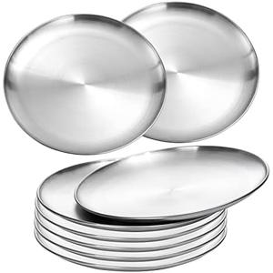 18/8 Stainless Steel Dinner Plate for Main Dishes, Grilled Meat, Dessert, Salad, and Fruit - 9 Inches (23 cm) Large Capacity (8pc, 9in): Dinner Plates
