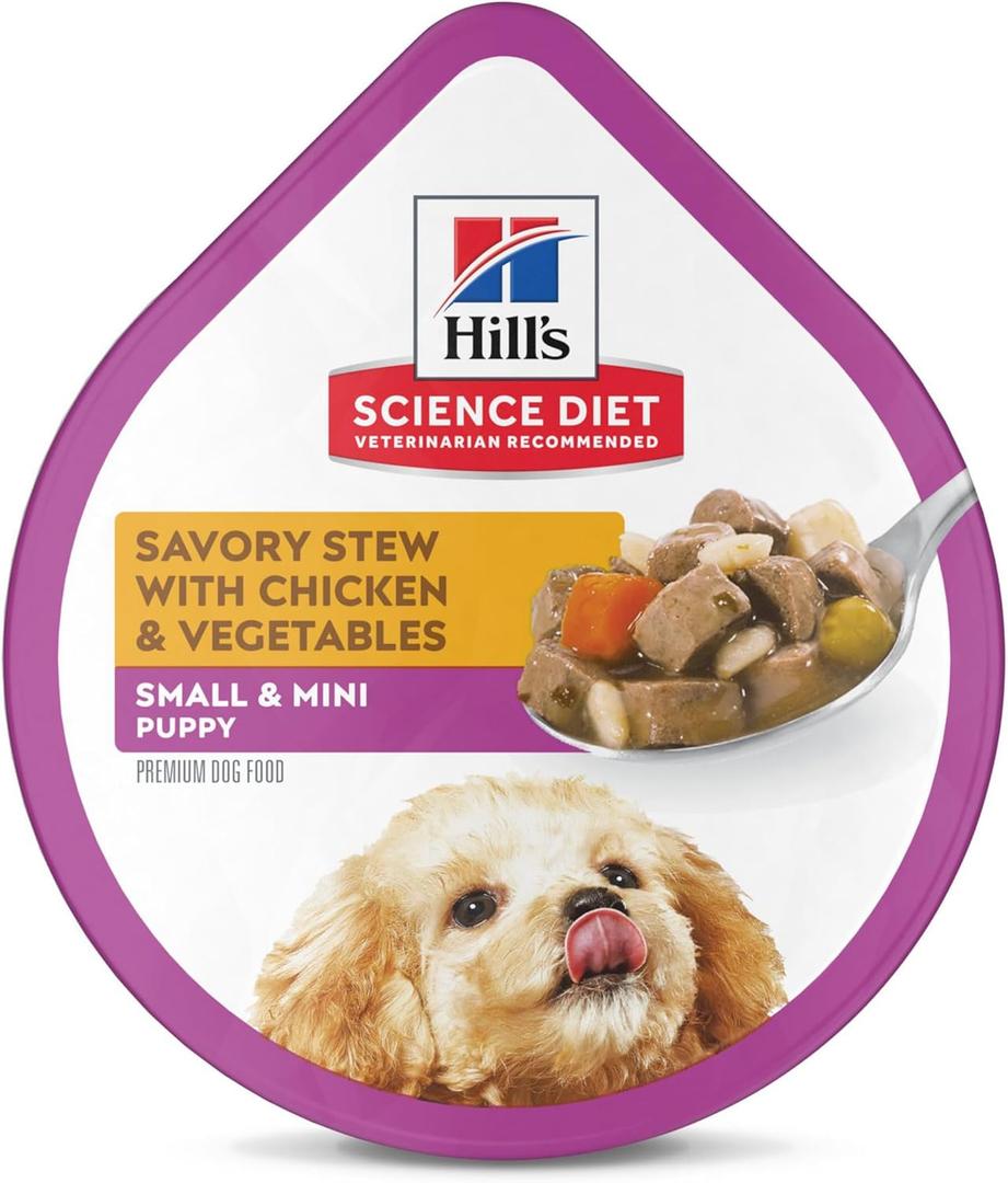 Hill's Science Diet Puppy Small & Mini Breeds Wet Dog Food, Chicken & Vegetables Stew, 3.5 oz. Trays, 12-Pack, Best By: 07 2026