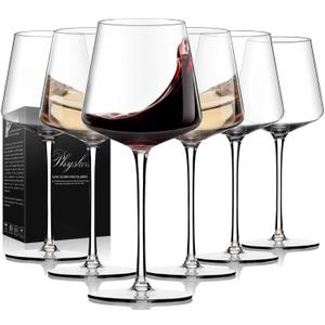 Physkoa Wine Glasses Set 6-18oz-LeadFree Wine Glass with Long Stem,Clear Stemmed Wine GlassesHandBlown Glassware Crystal Wine Gifts for Women Birthday Wedding, 6 Count