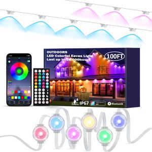 100FT Permanent Outdoor Lights, RGB LED Eaves Lights with APP/Remote Control, IP67 Waterproof LED String Lights for Christmas, Halloween, Garden Decor