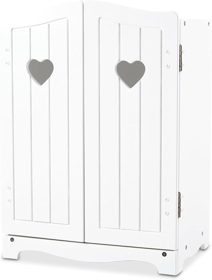 Melissa & Doug Mine to Love Wooden Play Armoire Closet for Dolls, Stuffed Animals - White (17.3H x 12.4W x 8.5D Assembled) Wooden Pretend Play Closet, Doll Wardrobe, Large