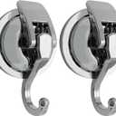 Heavy Duty Suction Cup Hooks for Shower, Bathroom Robe - Vacuum Glass Hooks, Reusable, No Hole Punched, for Garland Decoration (Silver, 2 Pack)