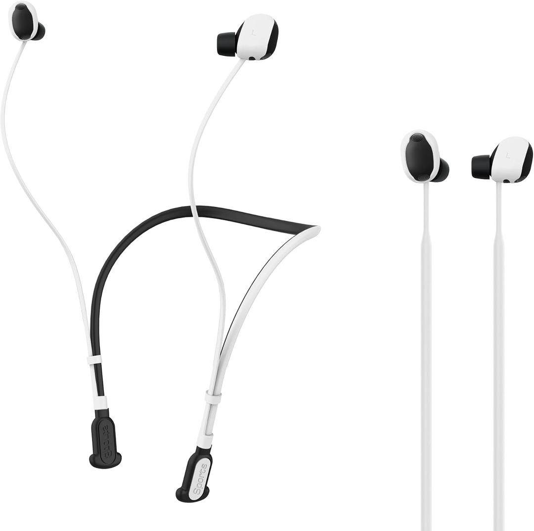 Compatible for Sony WF-1000XM6 Strap, Skin-Friendly Silicone Sports Neckband Strap, Wireless Headphone Anti-Lost Cord,Black with White