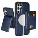 SkyEagle Compatible with Magsafe 2 in 1 Detachable Galaxy S25 Wallet Case with Card Holder, Women Men Magnetic PU Leather RFID Blocking Flip Kickstand Credit Slots for Galaxy S25, Blue