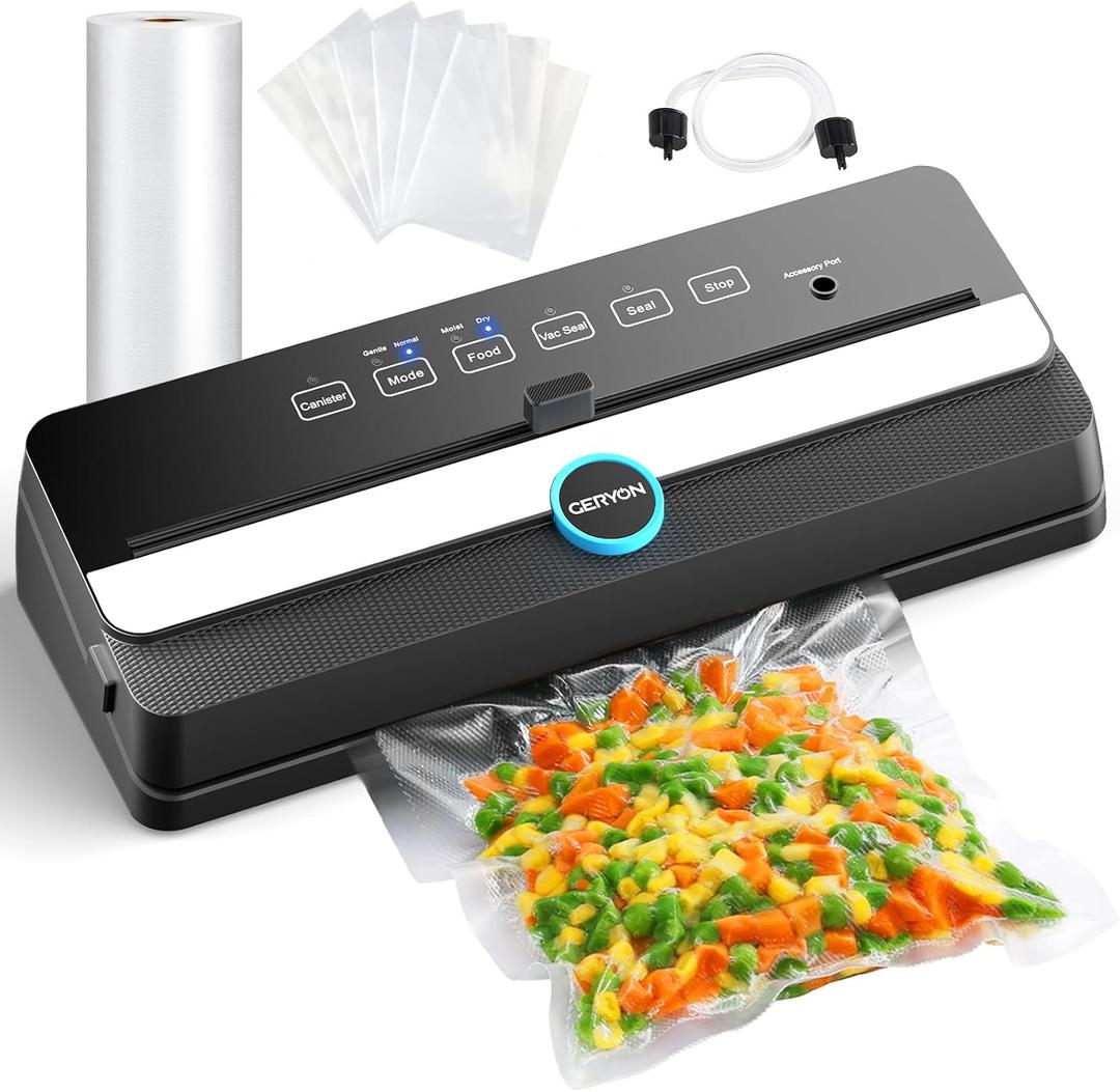 GERYON Vacuum Sealer, Automatic Food Sealer Machine for Food Vacuum Packaging w/Built-in Cutter|Starter Kit|Led Indicator Lights|Easy to Clean|Dry & Moist Food Modes| Compact Design