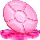 Plasticpro 6 Sectional Round Plastic Serving Tray/Platters Pink Pack of 2