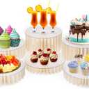 6Pcs Buffet Risers, Foldable Food Risers for Buffet Table, 12" Reusable Cardboard Display Risers Cylinder Stands with Acrylic Plates for Party, Wedding, Catering & Birthday Decor