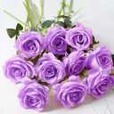 20PCS Artificial Roses with Long Stems - Realistic Silk Flowers, Fake Roses Real Touch Bouquet of Roses for Home Decor, Bridal Wedding Party Table Centerpieces, Bulk Faux Rose Flowers (White Purple)