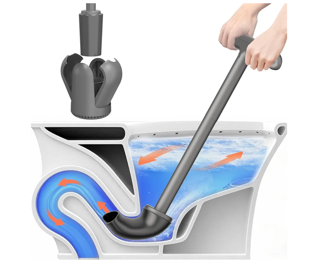 Cinola Toilet Plunger with Holder, Wall Mounted Toilet Bowl Plunger with Hideaway Caddy, Dual Handle Plunger for Bathroom Built-in Drip Tray, RV Bathroom Accessories, Dark Grey