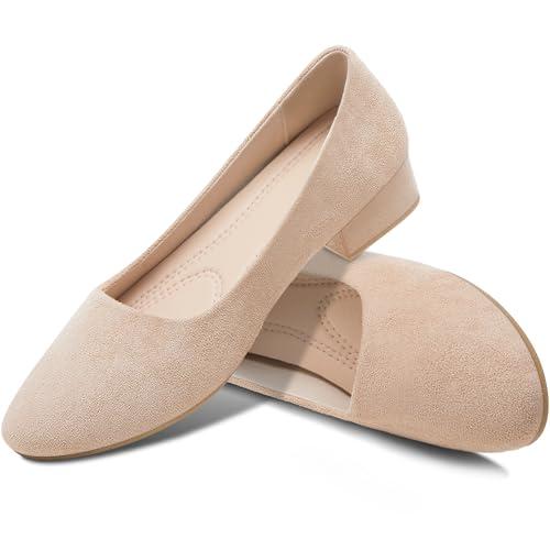 AISFAES Women Pumps Low Chunky Rounded Toe Heels Healed Dress Pumps Elegant Wedges Working Shoes(Beige,US8)