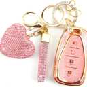 Key Fob Cover with Diamond Keychain for Women Car Key Holder Compatible with Chevrolet Equinox Malibu Cruze Traverse Camaro Trax Blazer Volt Bolt Protector, 4 Buttons (Pink-Heart)