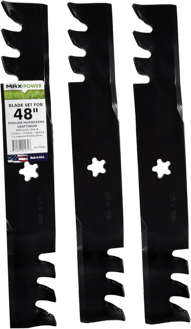 Maxpower 561735XB 3 Blade Commercial Mulching Set for 48" Cut Craftsman, Husqvarna, Poulan, Replaces OEM no. 173921, 532173921